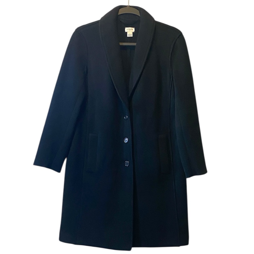 J Crew Factory Boiled Wool Topcoat Women’s 2 Black Collared Long Sleeve Longline